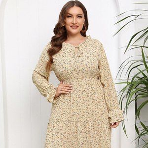 Plus Size Tied Frill Trim Flounce Sleeve Maxi Dress